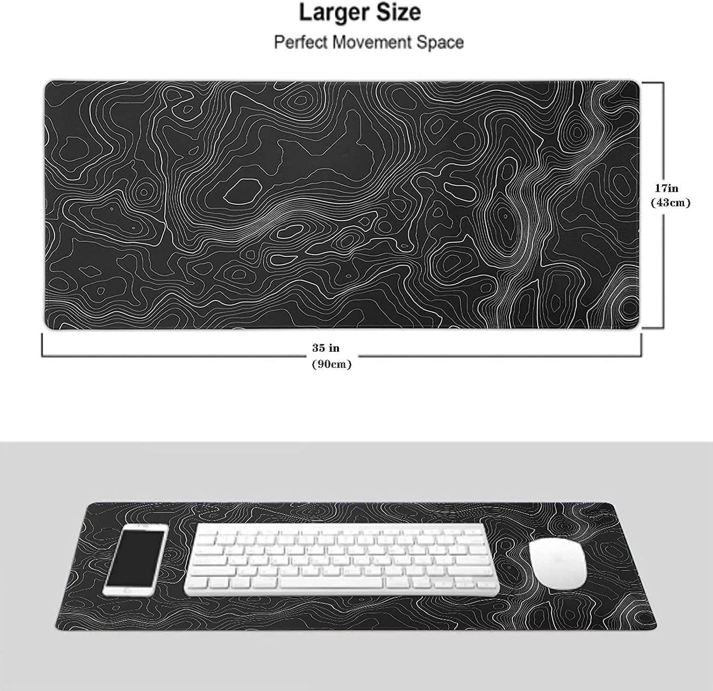 Mouse Pad Gaming XXL (35x17 In) - Antideslizante, Resistente al Agua, Diseño Topográfico