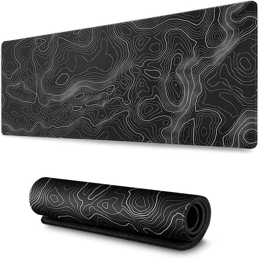 Mouse Pad Gaming XXL (35x17 In) - Antideslizante, Resistente al Agua, Diseño Topográfico