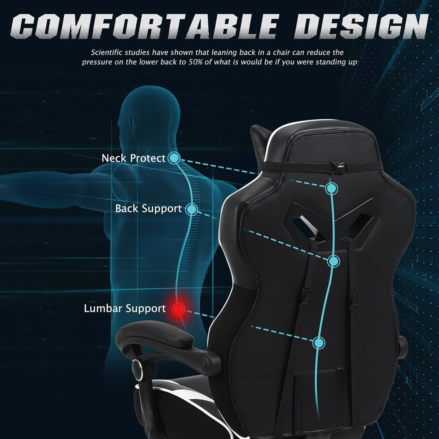 Silla Gaming Ergonómica con Reposapiés y Masaje (Blanca/Negra)