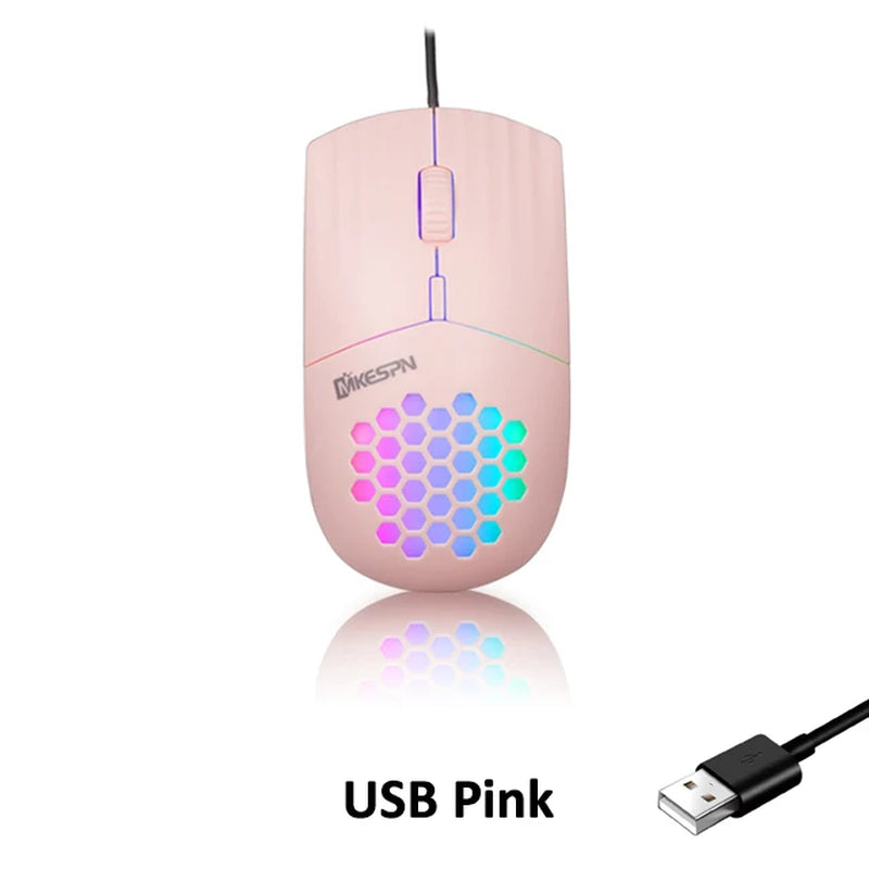 Mouse Gaming RGB con Carcasa de Panal y Cable USB/Type-C (1600 DPI)