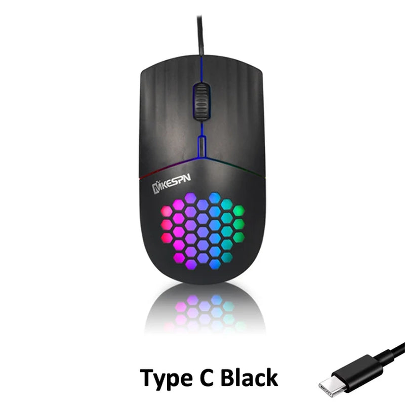 Mouse Gaming RGB con Carcasa de Panal y Cable USB/Type-C (1600 DPI)