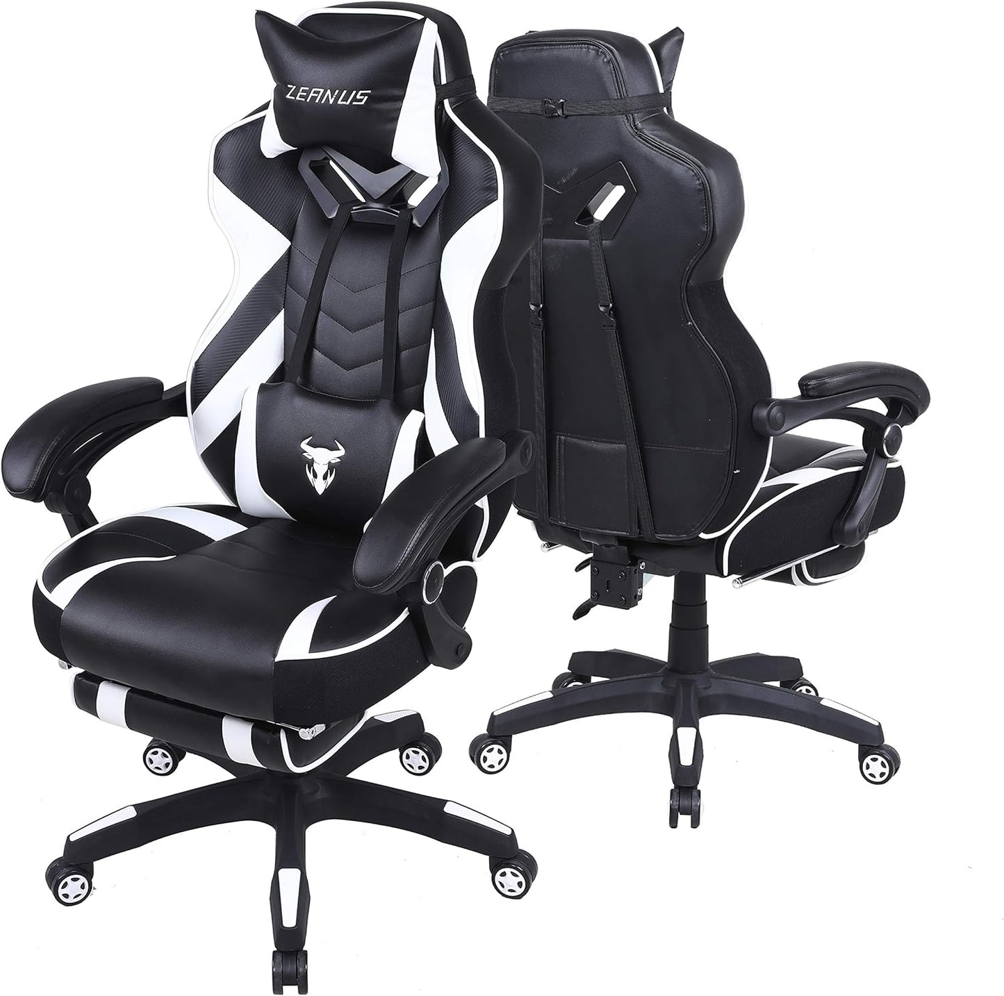 Silla Gaming Ergonómica con Reposapiés y Masaje (Blanca/Negra)