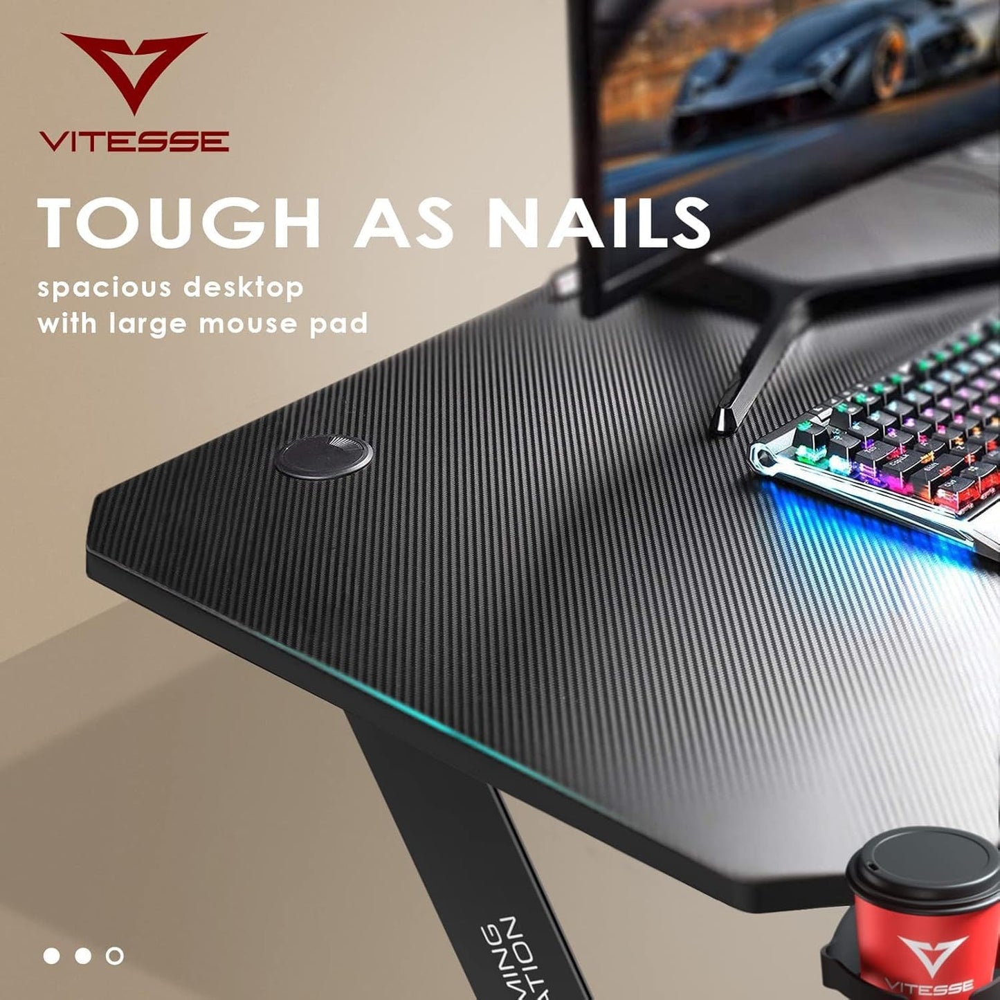 Escritorio Gaming Ergonómico de 63 Pulgadas con Soporte para Accesorios y Alfombrilla para Mouse