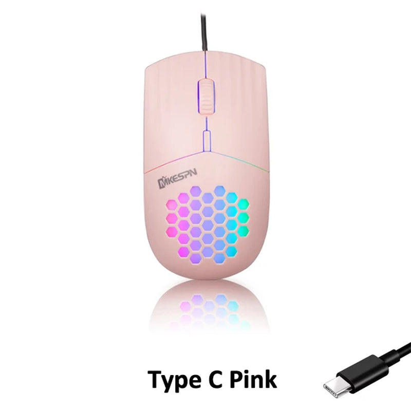 Mouse Gaming RGB con Carcasa de Panal y Cable USB/Type-C (1600 DPI)